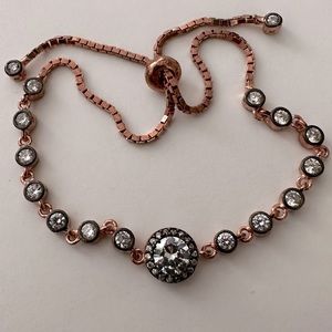 925 Silver bracelet solitaire cz stones slider 14k rose gold plated